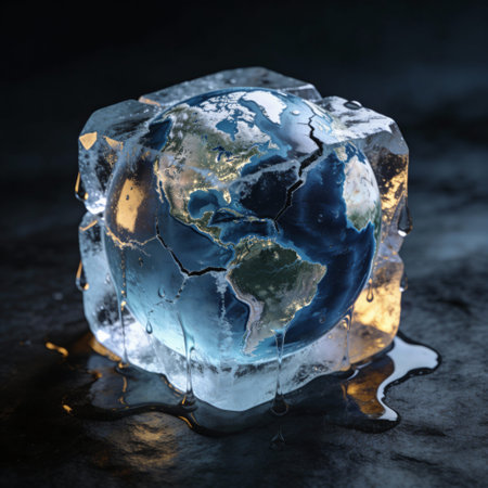 Ice globe on black background. Global warming concept. 3D illustration