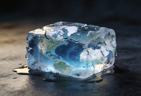 Ice cube on dark background.の写真素材