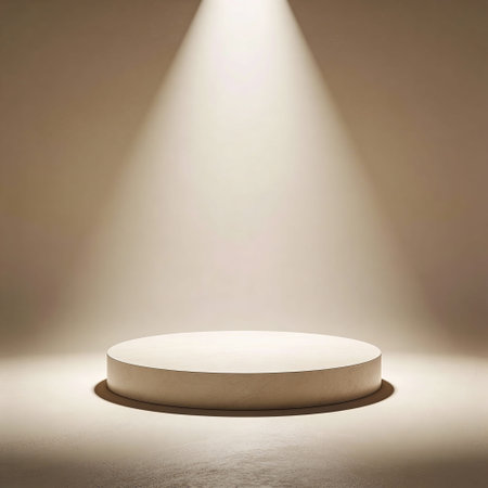 Empty round podium on a beige background with spotlights. 3d renderingの写真素材