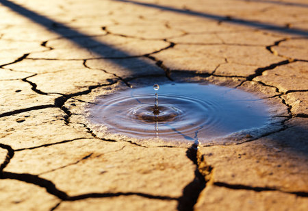 A drop of water falls into the ground. The concept of climate change.