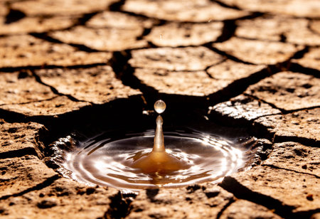 Water drop falling into the ground. The concept of climate change.