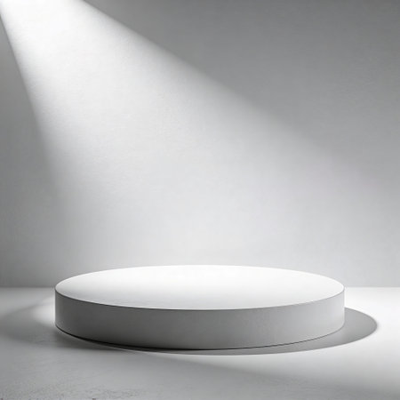White pedestal on a gray background. 3d rendering mockupの写真素材