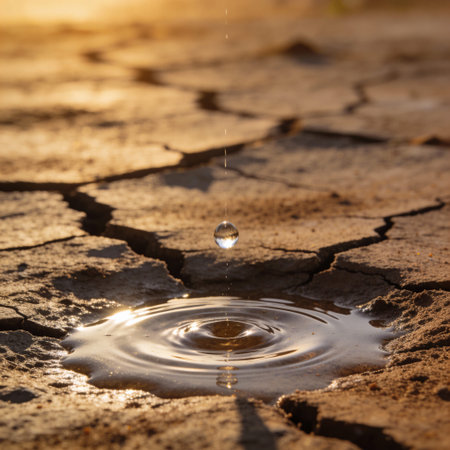 Conceptual image of a drop falling into a puddle of waterの写真素材
