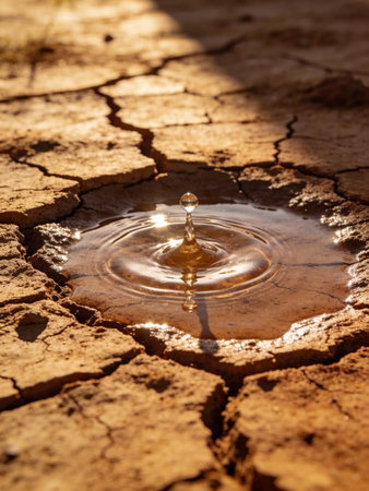 Water drop falling into a dry soil. The concept of climate change