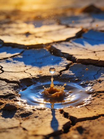 Falling drops of water. Splash effect after collision a falling drops with water Surface.