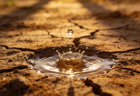 Drop of water falling into the ground after a drop of water.の写真素材