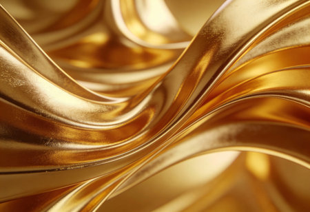 Closeup of rippled golden fabric. 3d render illustrationの写真素材