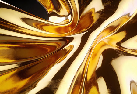 Golden metallic background with some smooth lines in it (3d render)の写真素材