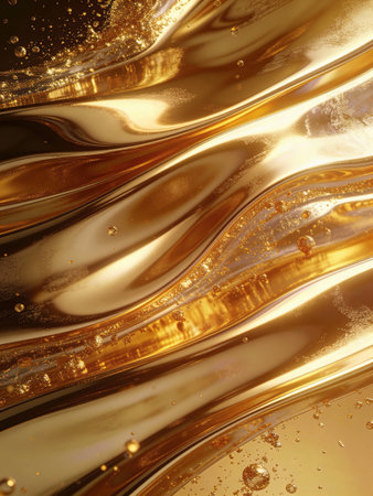 golden liquid background with some smooth lines in it (3d render)の写真素材