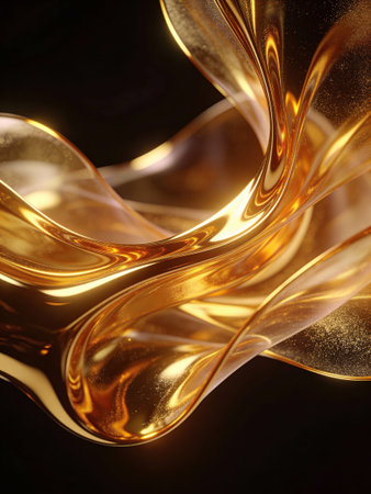 abstract golden waves on black background, 3d render illustration.