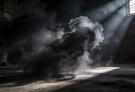 Smoke in an abandoned factory.の写真素材