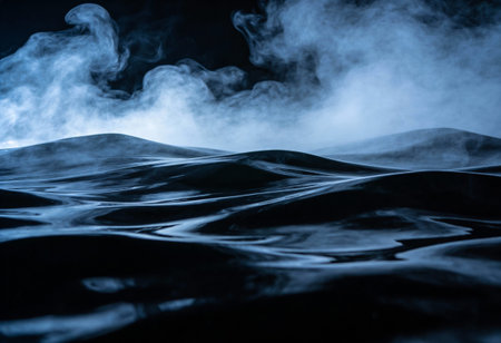 abstract dark background with fog and water surface, blue tonedの写真素材