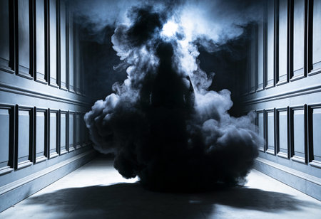 Black smoke in the interior of the building. 3D rendering.の写真素材