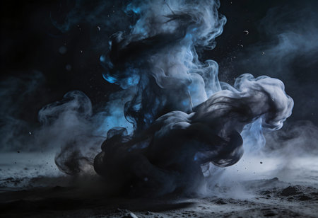 Cloud of blue smoke on a black background. Fog and steam.の写真素材