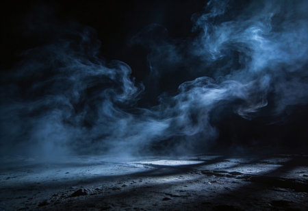 Dark foggy mystical mystical background. Silhouettes of figures in the fog. Horror Halloween conceptの写真素材