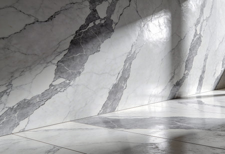 White marble wall and floor with light and shadow. 3d renderingの写真素材