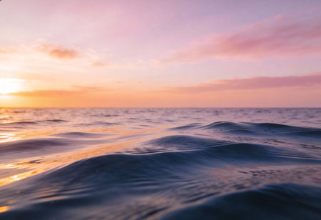 Sunset on the sea. Beautiful sunset on the sea. The sun is reflected in the water.の写真素材