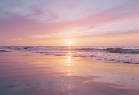 Beautiful sunset on the beach. Soft focus. Vintage filter.