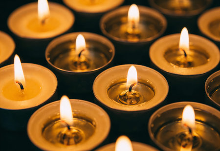 Candles in the church, close-up. Selective focus.