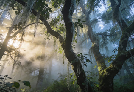 Foggy morning in the rainforest of Borneo.の写真素材