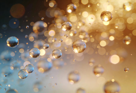 Bubbles in the water on a dark background. Shallow depth of field