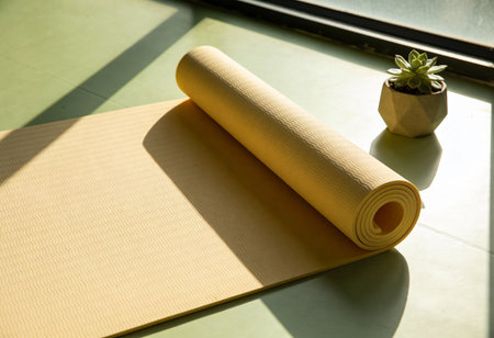 Yoga mat on the floor in the living room, stock photo