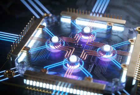 Close up of electronic circuit board. Technology concept. 3D Rendering