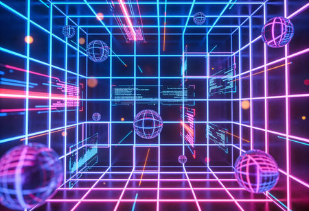 3d rendering of abstract technological background with glowing neon elements. Sci-fi design.