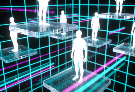 Futuristic hologram with people silhouettes. 3d rendering