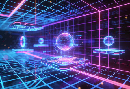 3d rendering, digital hologram, HUD interface, virtual reality, abstract background