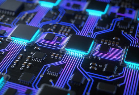 Circuit board close-up. Technology background. 3d rendering