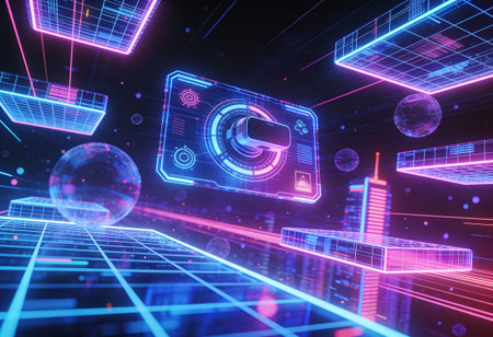 Futuristic user interface with glowing HUD hologram. Technology concept. 3D Rendering