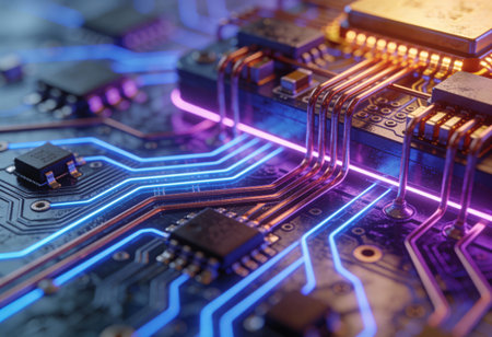 Circuit board close-up. Technology background. 3d rendering