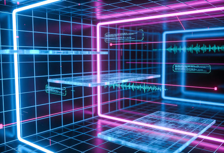 3d rendering of abstract technology background with neon lights. High resolution image.