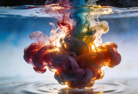 Colorful ink drop in water, abstract background. Colorful ink drop in water