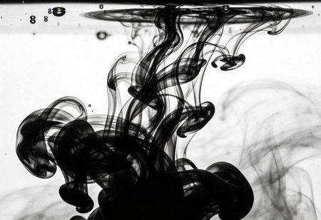 Black ink in water on a white background. Abstract black and white