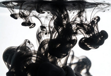 black ink in water on a white background close-up. abstraction