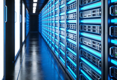 server room with hard drives in internet data center. 3d rendering