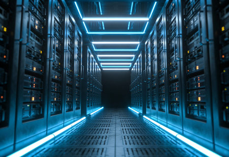 Server room data center. 3d rendering. Computer digital image.