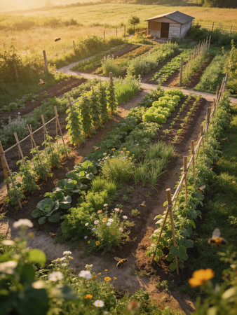 Cultivation of vegetables in the garden at sunset. Landscape.の写真素材