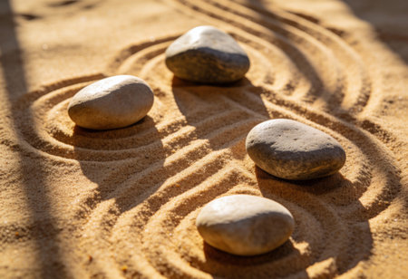 zen garden meditation stone and sand background, harmony and balance concept.の写真素材