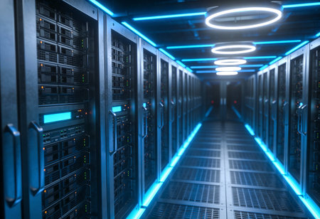 Server room data center. Internet and technology concept. 3D Rendering