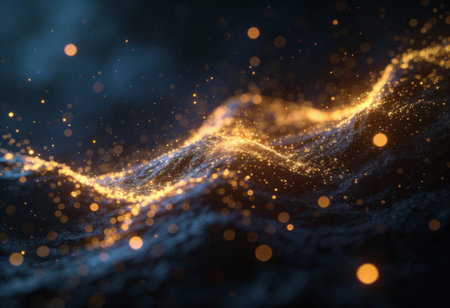 3d rendering of abstract glowing particles with depth of field and bokeh effect