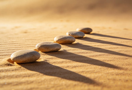 Stones in sand dunes on a sunny day. Zen conceptの写真素材