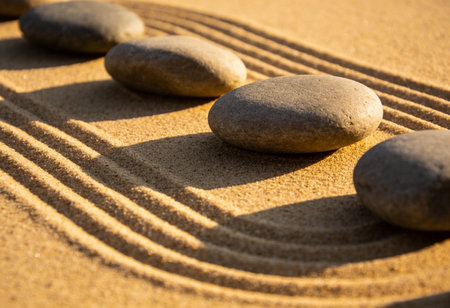 zen garden meditation stone background, zen stones in sand, harmony concept