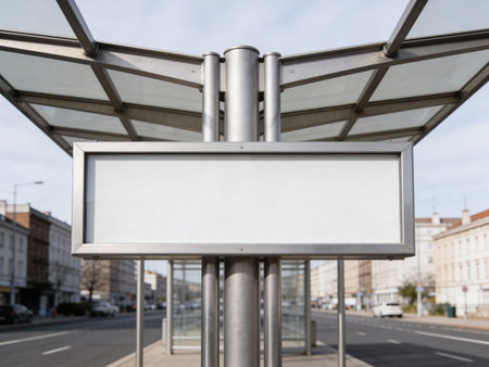 Blank billboard in bus stop, ready for your text or designの写真素材