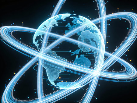 Globe with glowing lines on a technological background. 3d illustration