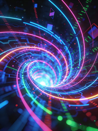 Abstract technology background. Glowing neon lines. 3D Rendering