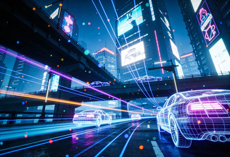 car on the road with motion blur and cityscape at background, transportation conceptの写真素材