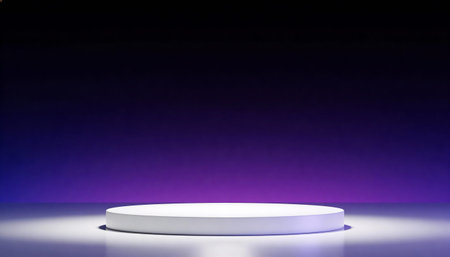 3d rendering of a podium on a purple background with a neon light